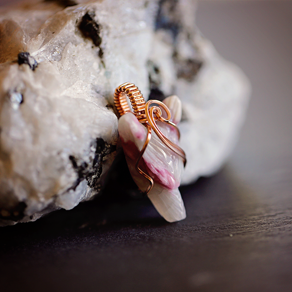 Pink Tourmaline Wolf Amulet in 14K Rose Gold-fill